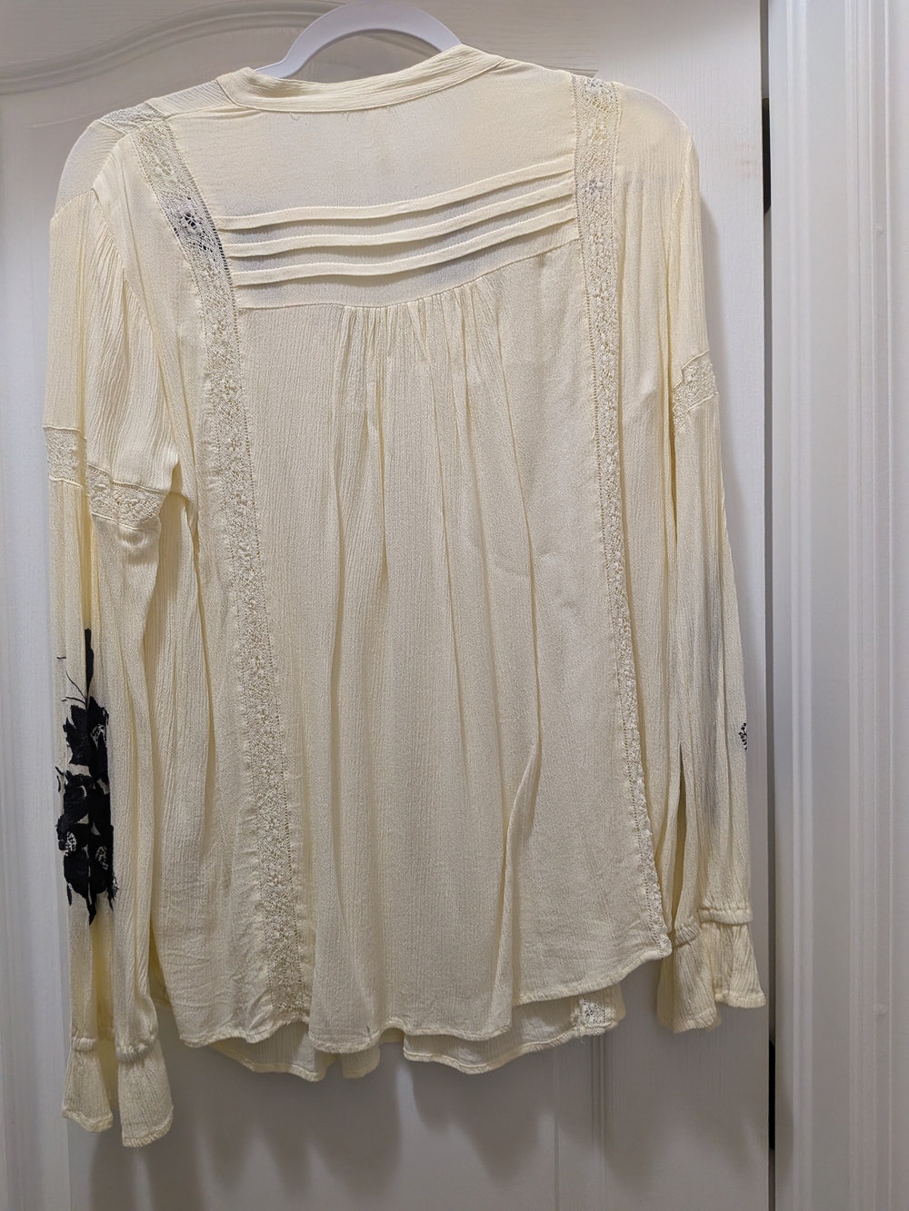 Free People Cream Peasant Blouse with Black Floral Embroidery - Picture 2 of 3